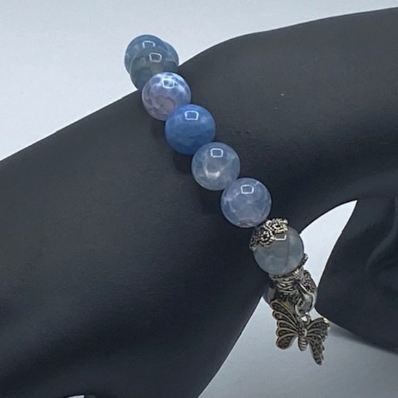 MOV Handmade Jewelry - Blue Crackle Agate Bracelet W/Charm
